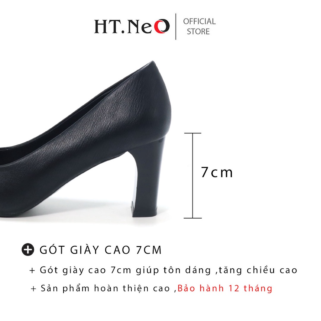 Giày cao gót nữ HT.NEO da bò thật êm mềm kết hợp gót cao đến 7cm ,nơ vuông đính đá ,kiểu dáng sang trọng ,thanh lịchGC05
