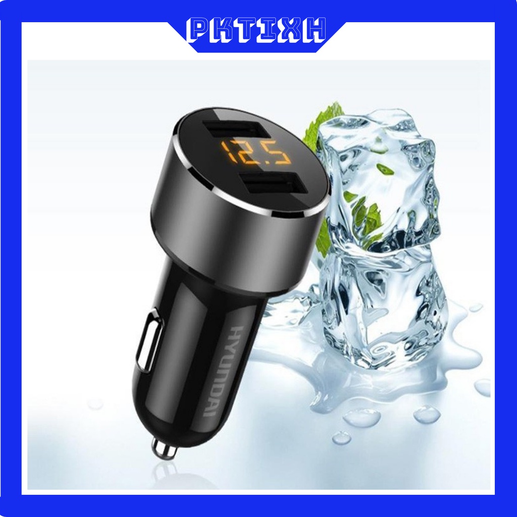 Tẩu sạc ô tô Hyundai 2 cổng USB tích hợp Đèn Led hiển thị điện áp