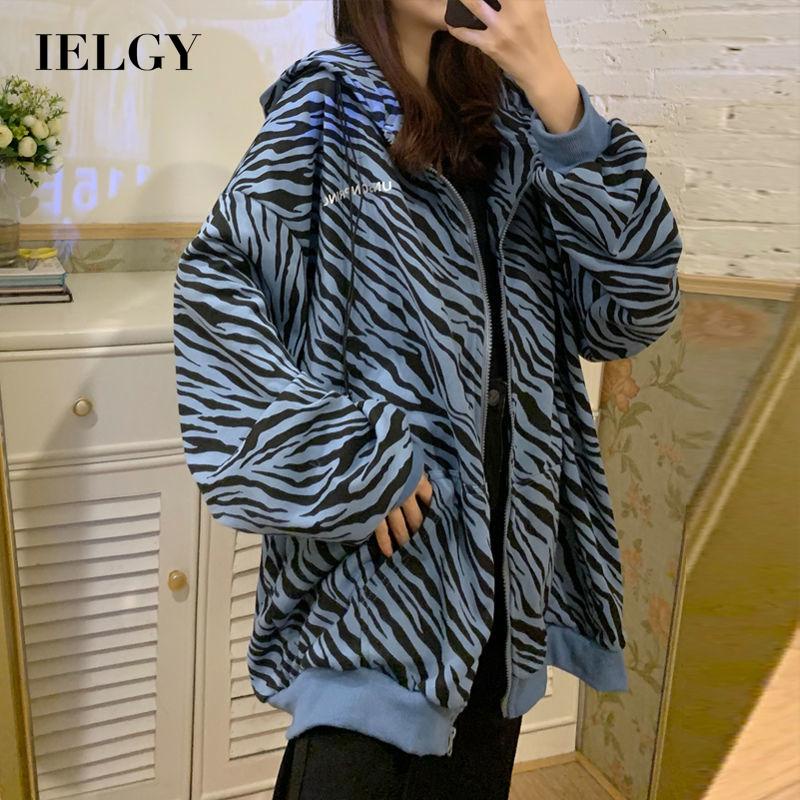 IELGY Áo Sweater Dáng Rộng Họa Tiết Ngựa Vằn Phong Cách Hàn Quốc Cho Nữ