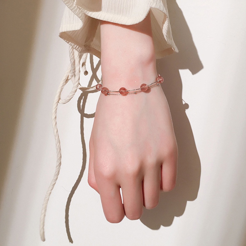 Vòng tay nữ đơn giản Phiên bản Hàn Quốc Vòng tay hai lớp pha lê màu hồng