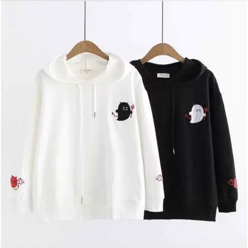 ÁO KHOÁC HOODIE NAM NỮ MÀU ĐEN MŨ CÓ TAI CUTE HOODIES QUỶ CUTE