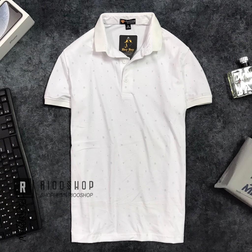 Áo thun nam ngắn tay cotton có cổ họa tiết đơn giản Heyboy cao cấp RCP025V - áo phông nam đẹp Riooshop | BigBuy360 - bigbuy360.vn