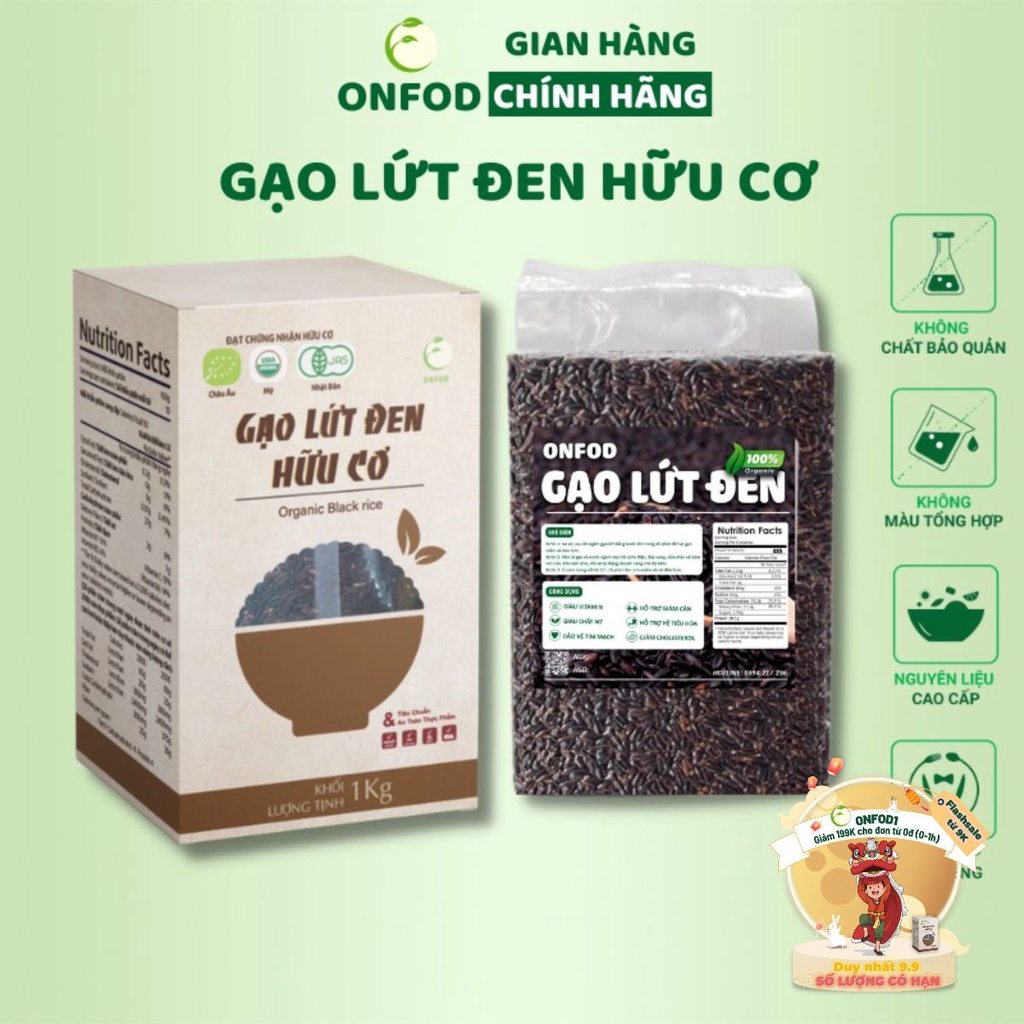 Gạo lứt đen dẻo điện biên organic ONFOD dành cho người giảm cân, thực dưỡng, ăn kiêng, tiểu đường, béo phì 500g 1kg