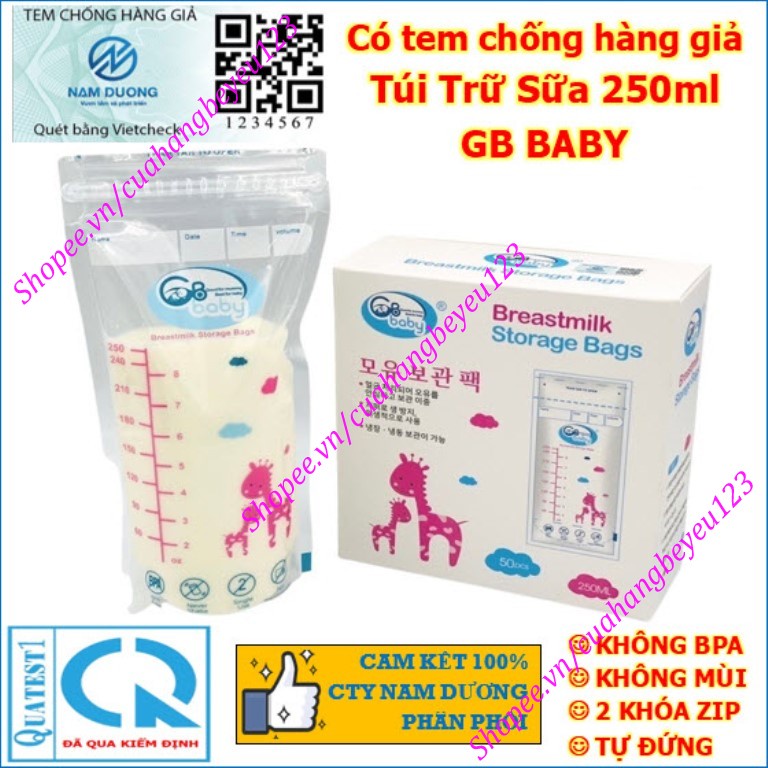 (Mẫu mới 2021) Hộp 50 túi trữ sữa mẹ 250ml GB Baby G50 (Công nghệ Hàn Quốc)