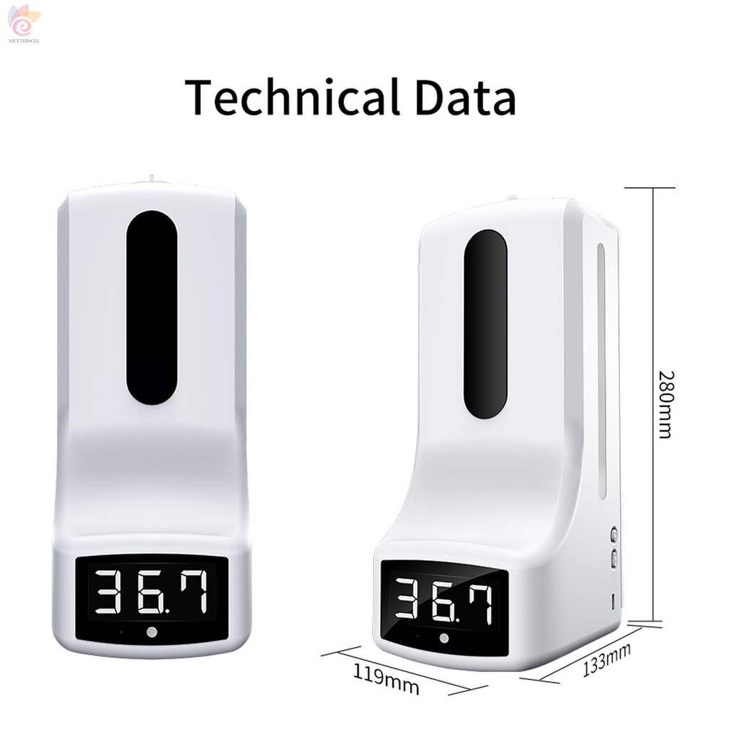 ET 1000ml Wall Mounted Automatic Soap Dispenser Non-contact Infrared Thermometer Temperature Measurement Hand Sanitizer Dispenser High-temperature Alarm °C/°F Switchable for Home Hotel School Office Use