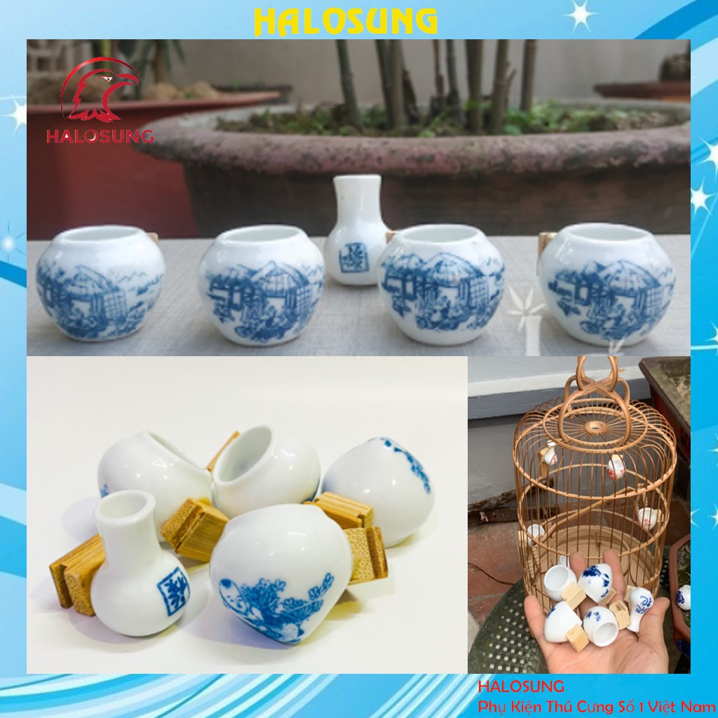 Cóng cho chim ăn Halosung cóng sứ chim khuyên phụ kiện lồng chim PK39