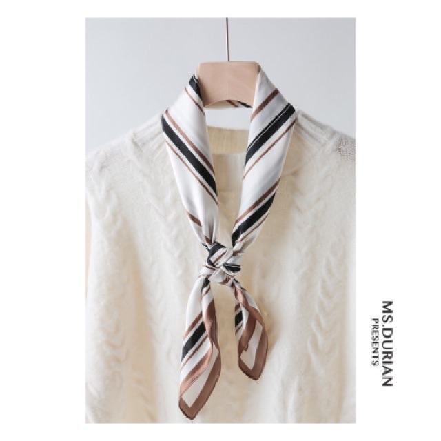 Khăn turban lụa vuông size 70x70cm in sọc đơn giản - Maben