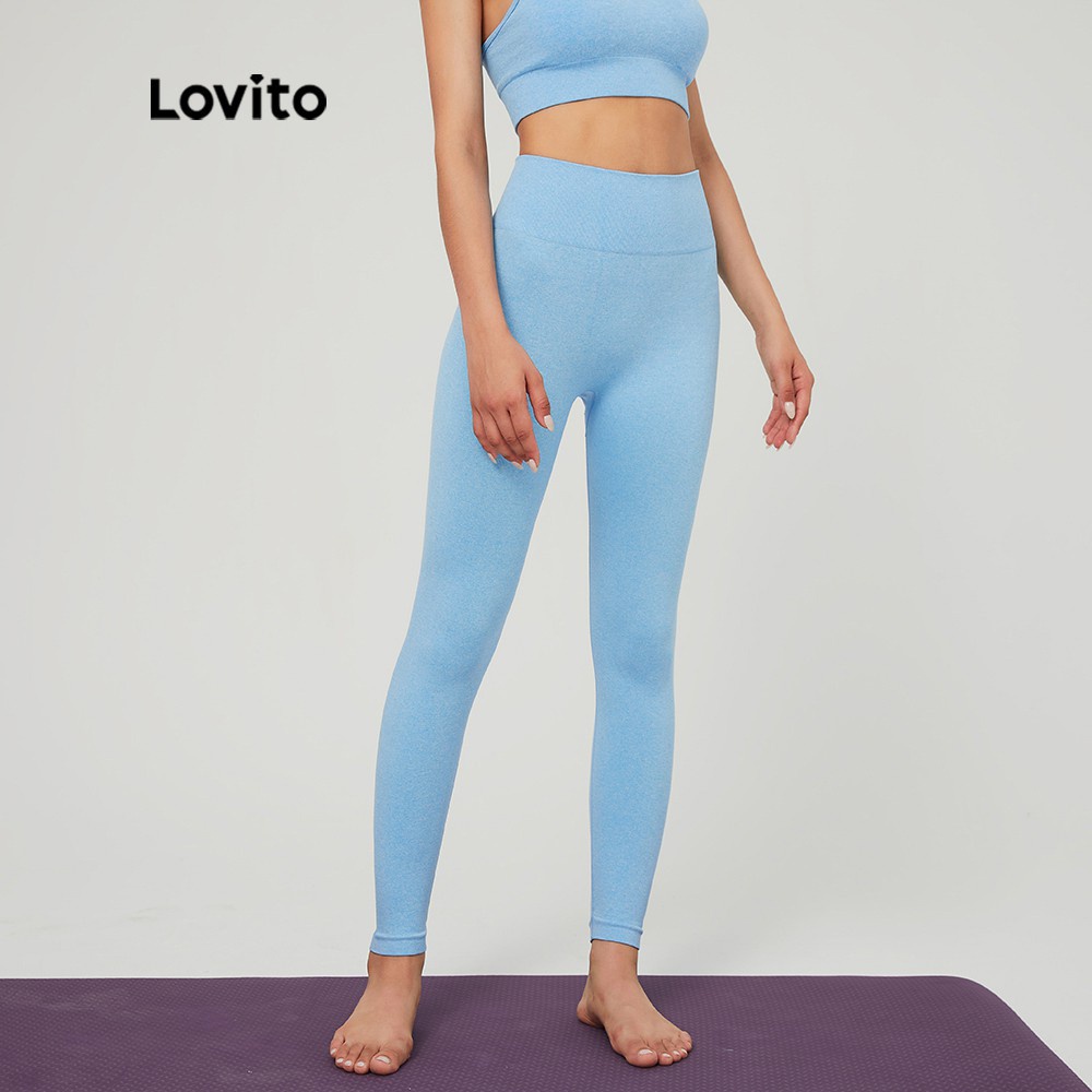Quần legging Lovito thể thao ôm sát lưng cao co giãn L03017 (xanh lam nhạt) | BigBuy360 - bigbuy360.vn