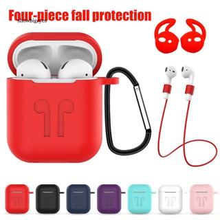 Vỏ bọc silicon bảo vệ hộp tai nghe + 2 ốp tai nghe + dây đeo chống rớt cho Apple Airpod 1 2