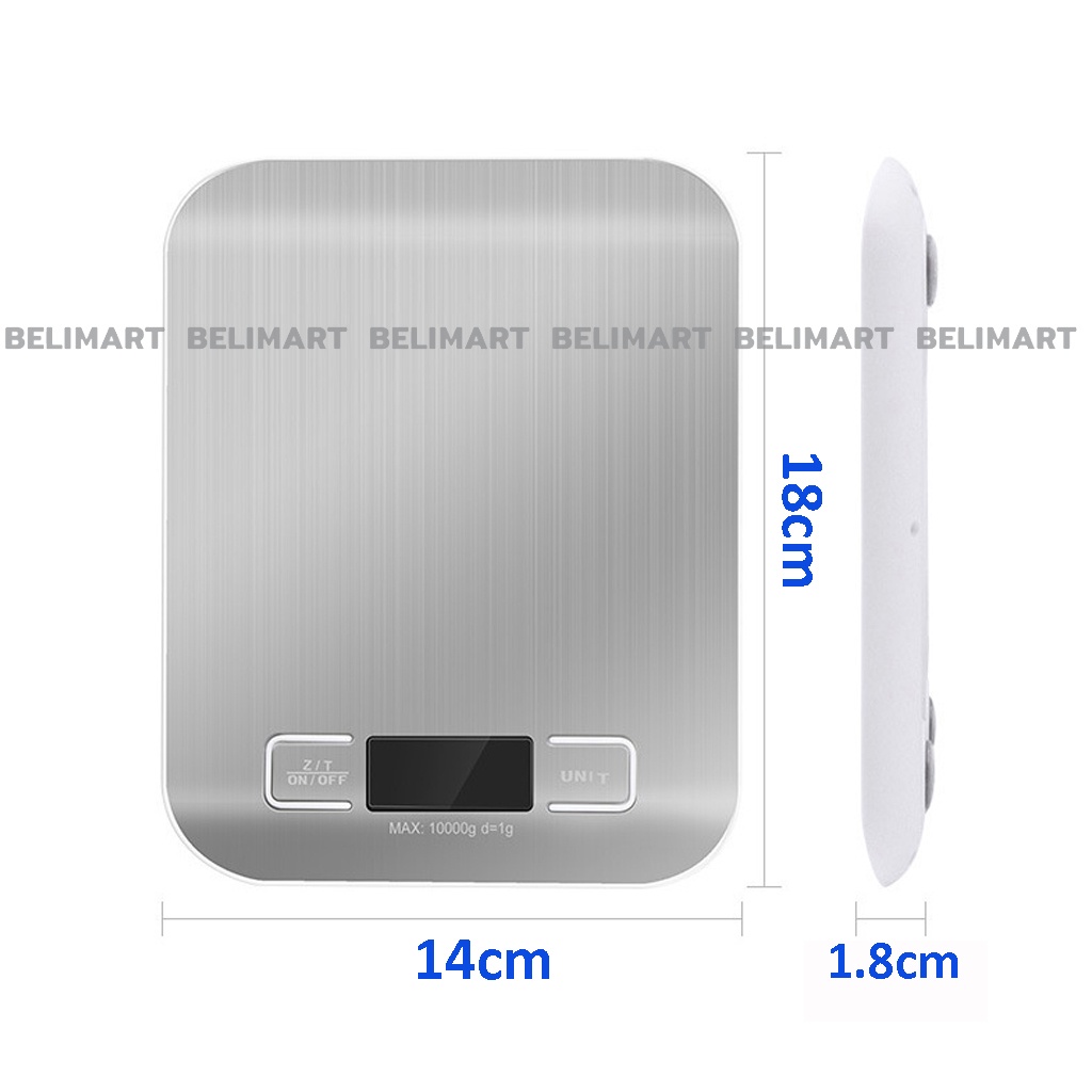 Cân điện tử nhà bếp tiểu ly, cân thực phẩm bằng thép không gỉ loại 5kg-1g và 10kg-1g Beli BL027