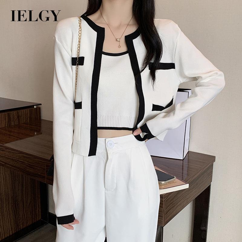 IELGY  Áo Khoác cardigan Dệt Kim Hai Mảnh Màu Sắc Tương Phản Thời Trang Dành Cho Nữ