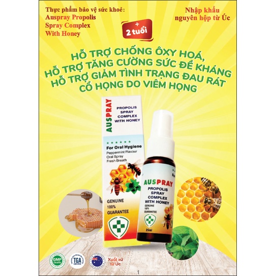 &lt;CHÍNH HÃNG CÔNG TY&gt; XỊT HỌNG KEO ONG AUSPRAY PROPOLIS SPRAY COMPLEX - XUẤT XỨ ÚC - HỖ TRỢ SÁT KHUẨN SẠCH HỌNG