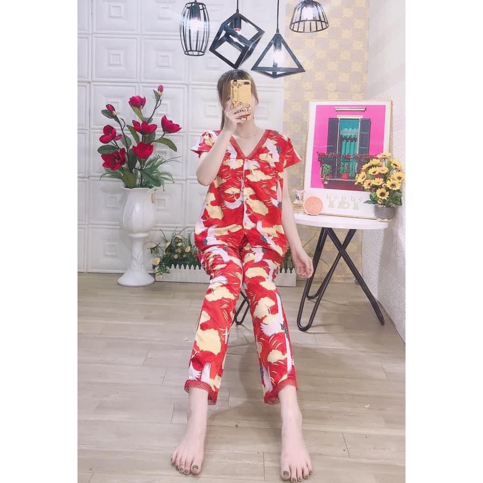 Pizama satin lụa cổ tim | BigBuy360 - bigbuy360.vn