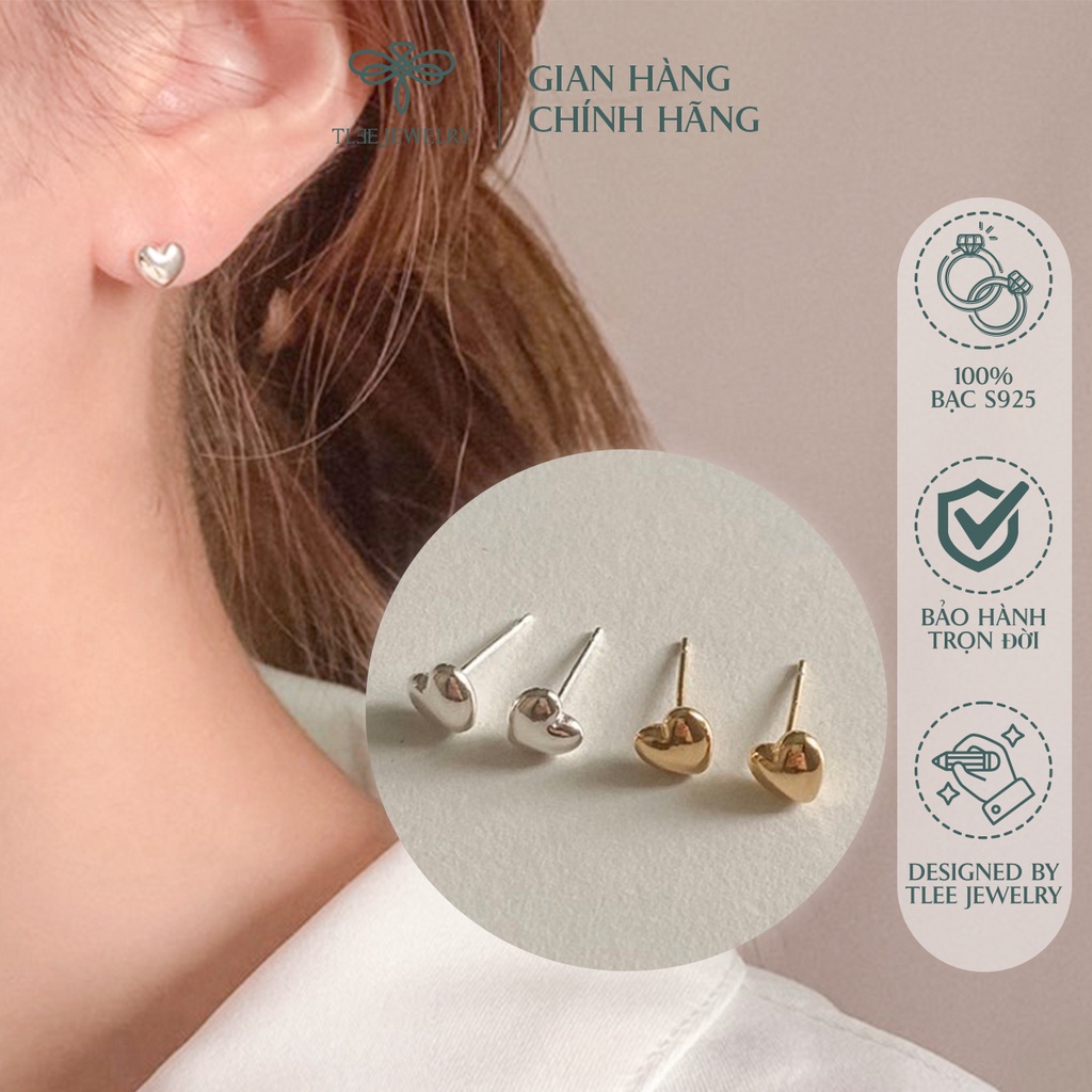 Khuyên tai bạc nữ TLEE tim phồng đơn giản NCJ B0169