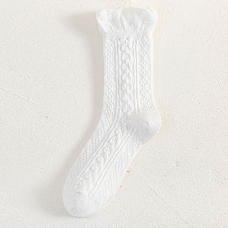 Vớ cotton dệt kim viền nhún bèo hoạ tiết sọc gợn sóng màu trắng/đen phong cách sinh viên thời trang cho nữ