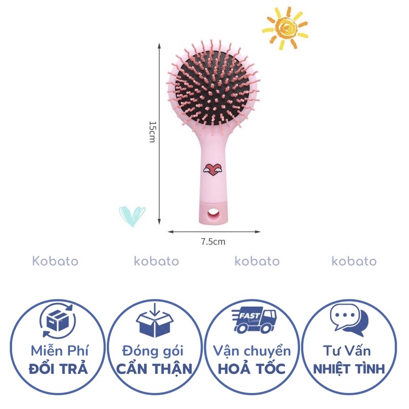 Lược gai massage gỡ gối tóc mini cầm tay kèm gương 2 trong 1 in hình siêu cute nhiều màu dể thương cho nữ LMSG047
