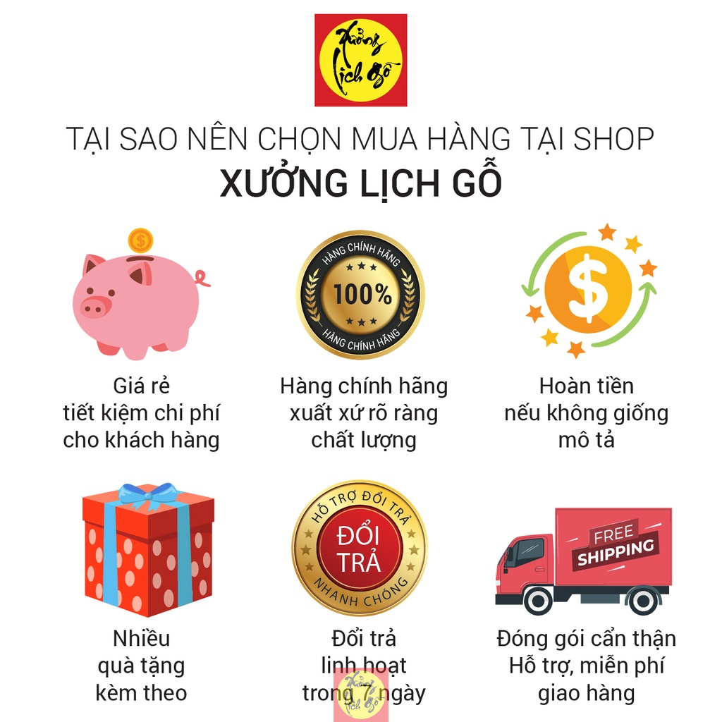 Nhiều mẫu - Lịch gỗ treo tường 2024, khung gỗ chữ đúc nổi mạ vàng, gắn lốc lịch năm mới, quà tặng lễ tết tân gia ý nghĩa