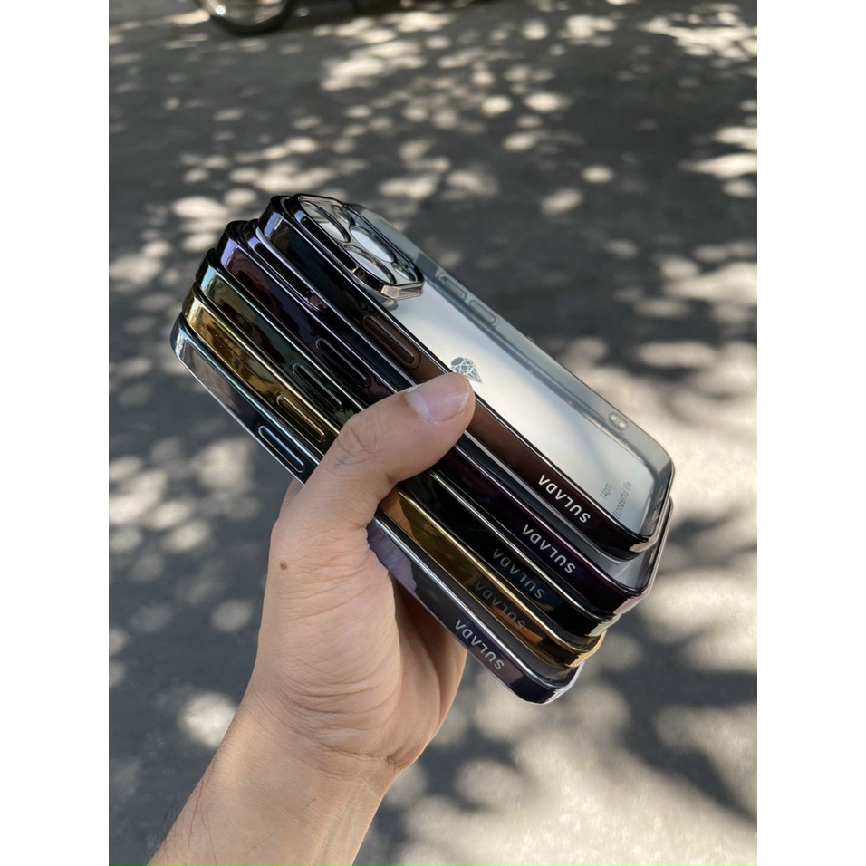 Ốp lưng Sulada trong dẻo viền màu cho iPhone 15 Pro Max, Plus, 14, 14 Pro, 14 Plus, 14 Pro Max bảo vệ camera siêu đẹp