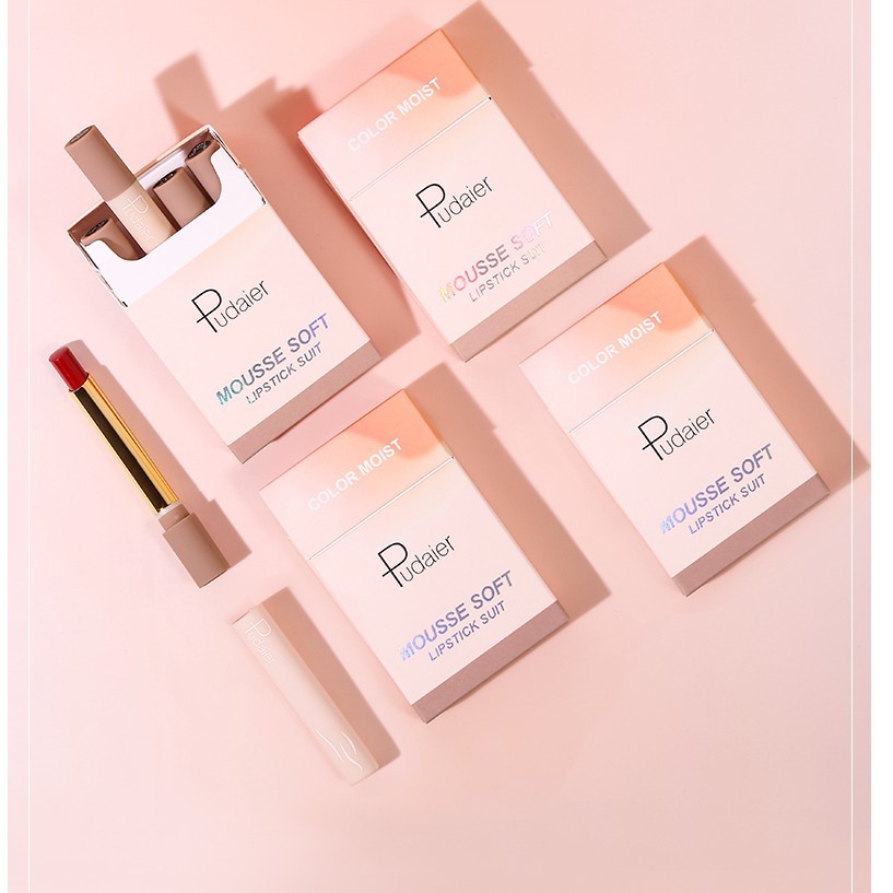 Set 4 Son Môi Pudaier Thiết Kế Dạng Ống Xinh Xắn Lâu Trôi Lên Màu Chuẩn 35g