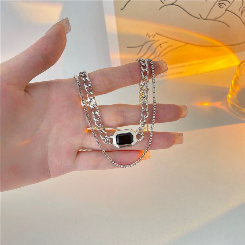 Vòng cổ unisex dây xích cá tính mặt hình học phong cách Hàn quốc cho nam nữ, dây chuyền unisex dây xích