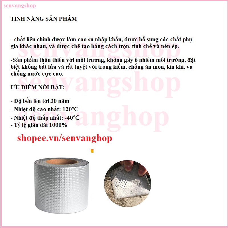 Băng keo chống thấm Nhật Bản SAKYSE, khổ  20cm x 5m, 10cm x 5m, 5cm x5m chống chịu mọi thời tiết