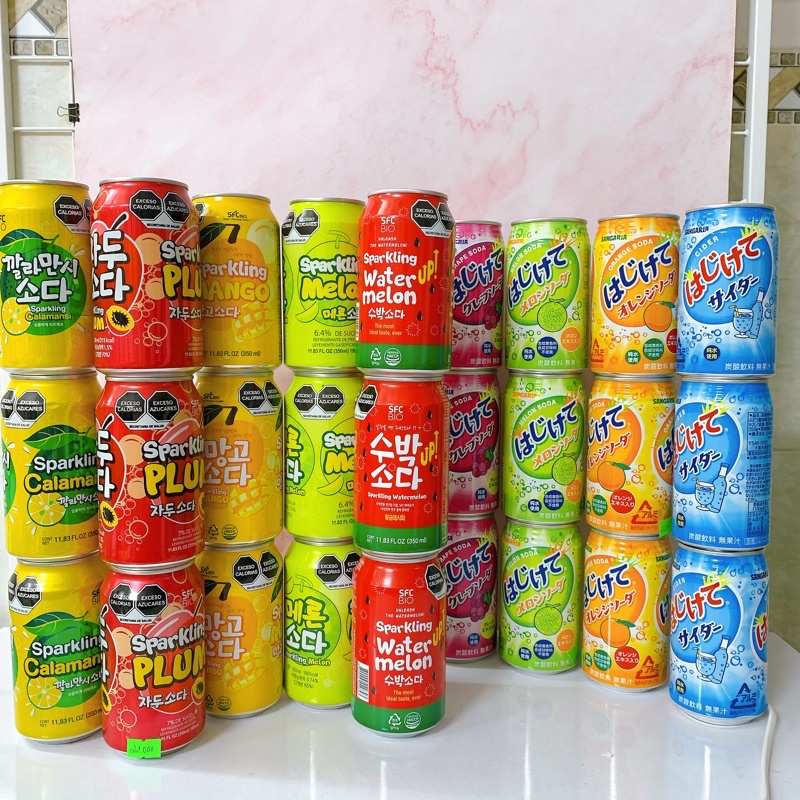 Nước Uống Soda Sparkling Vị Cam Mận Xoài Dưa Hấu Dưa Lưới 350ml
