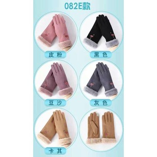 Găng tay nỉ lông cảm ứng thêu hồng hạc