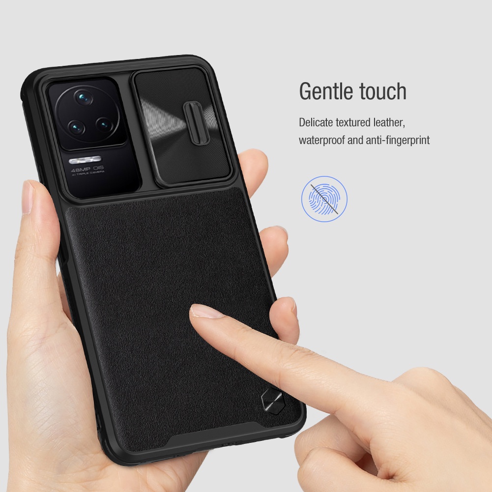Ốp điện thoại NILLKIN bằng da màu trơn chống sốc có nắp trượt bảo vệ camera cho Xiaomi Redmi K50 Pro / K50