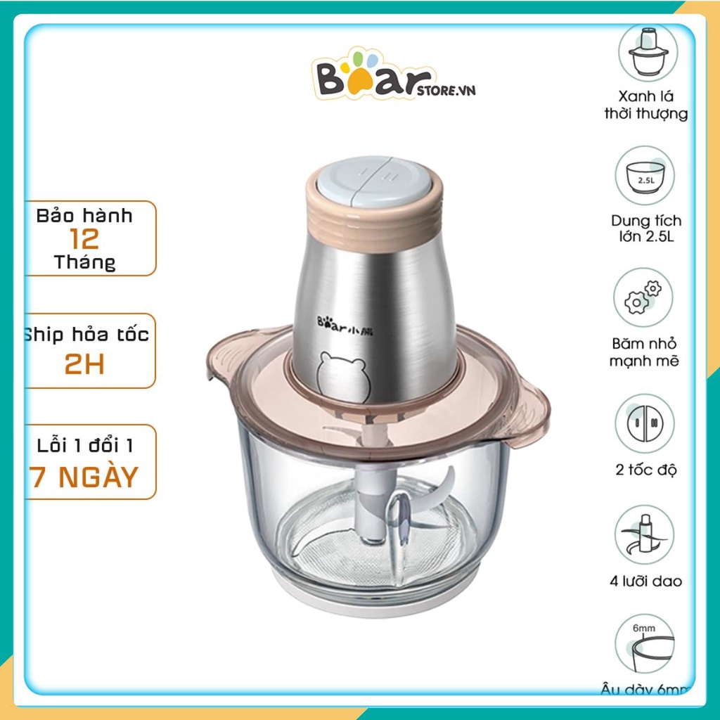 Máy Xay Thịt Đa Năng Bear, Máy Xay Thực Phẩm, Tỏi Ớt Rau Củ Quả - Dung tích 2l - CHÍNH HÃNG
