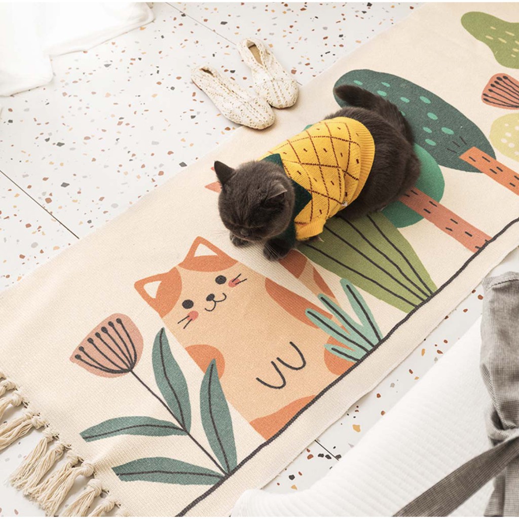 Thảm lót trải sàn, vải  lanh  thảm sofa,phòng khách, hoạ tiết thổ cẩm, thảm đầu giường