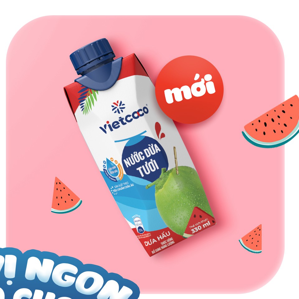 Nước Dừa Tươi VIETCOCO 100% Nguyên Chất, Thanh Nhiệt Mùa Hè, Cải Thiện Tim Mạch, Tăng Miễn Dịch, Hộp 330ml