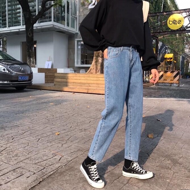 [Size 30-36] Quần Baggy BoyFriend Bigsize, Trơn/ Rách 2 Gối, Lưng Cao Không Giãn, Form Đẹp