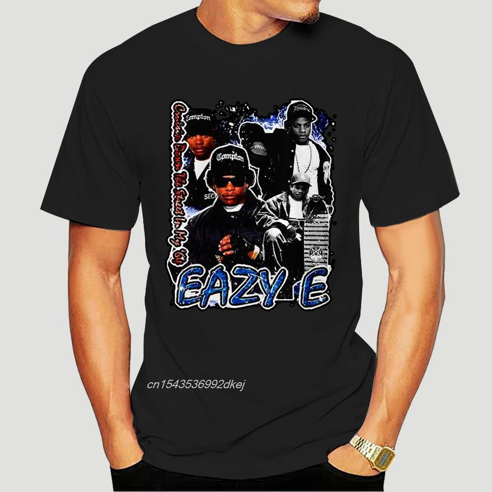 Eazy E Rap Hip Hop Áo thun đen cổ điển Anime Áo thun bột giấy viễn tưởng