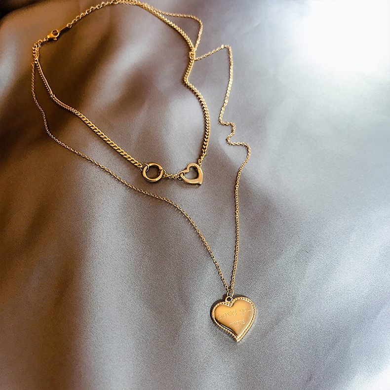 Korean love pendant double-layer titanium steel gold-plated women's necklace