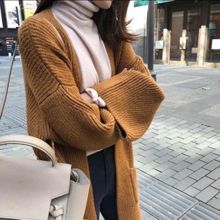 Áo khoác len cardigan QC nâu bò