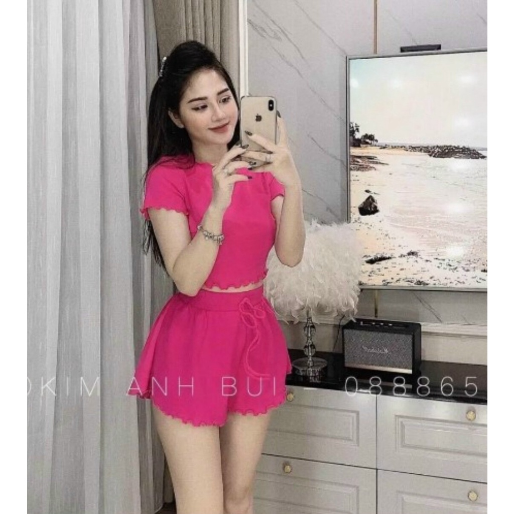 [9.9 Sales Freeship] Set bộ thun trơn basic, set đùi áo cổ tròn croptop quần sooc, bộ đùi trơn màu mặc nhà, đi chơi xinh