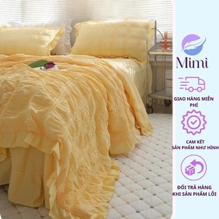 Set chăn ga gối đũi mây 4 món, Bộ ga gối hè thu bồng bềnh tiểu thư thiết kế sang chảnh