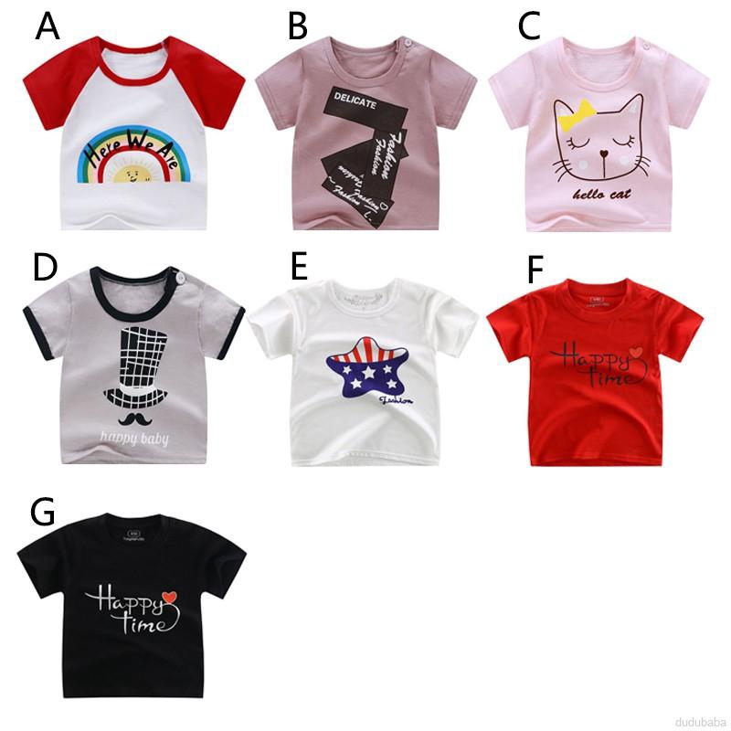 【dudubaba】Boys Girl Summer Cotton Cartoon Print Short Sleeve Casual T-shirt 0~4 Years Old