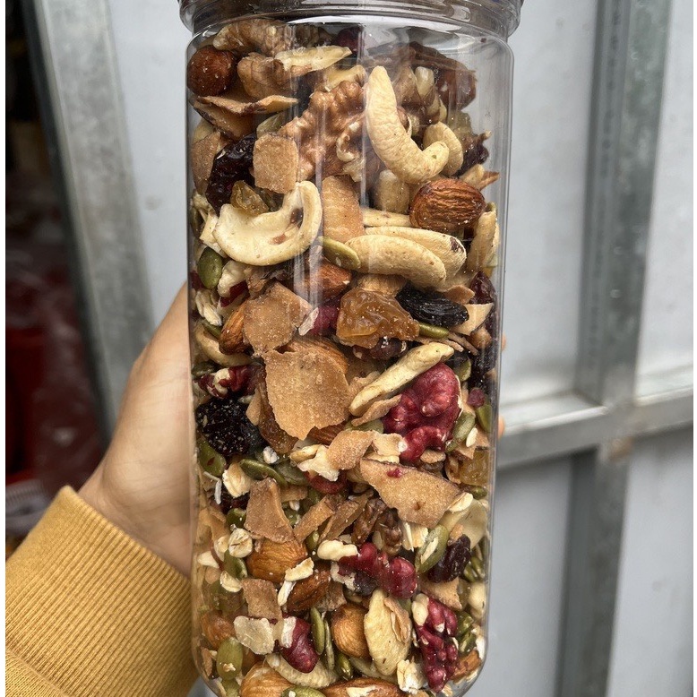 Hạt dinh dưỡng mix, Granola Topfood siêu hạt thơm ngon tốt cho sức khỏe,người ăn kiêng bà bầu hũ 500gr