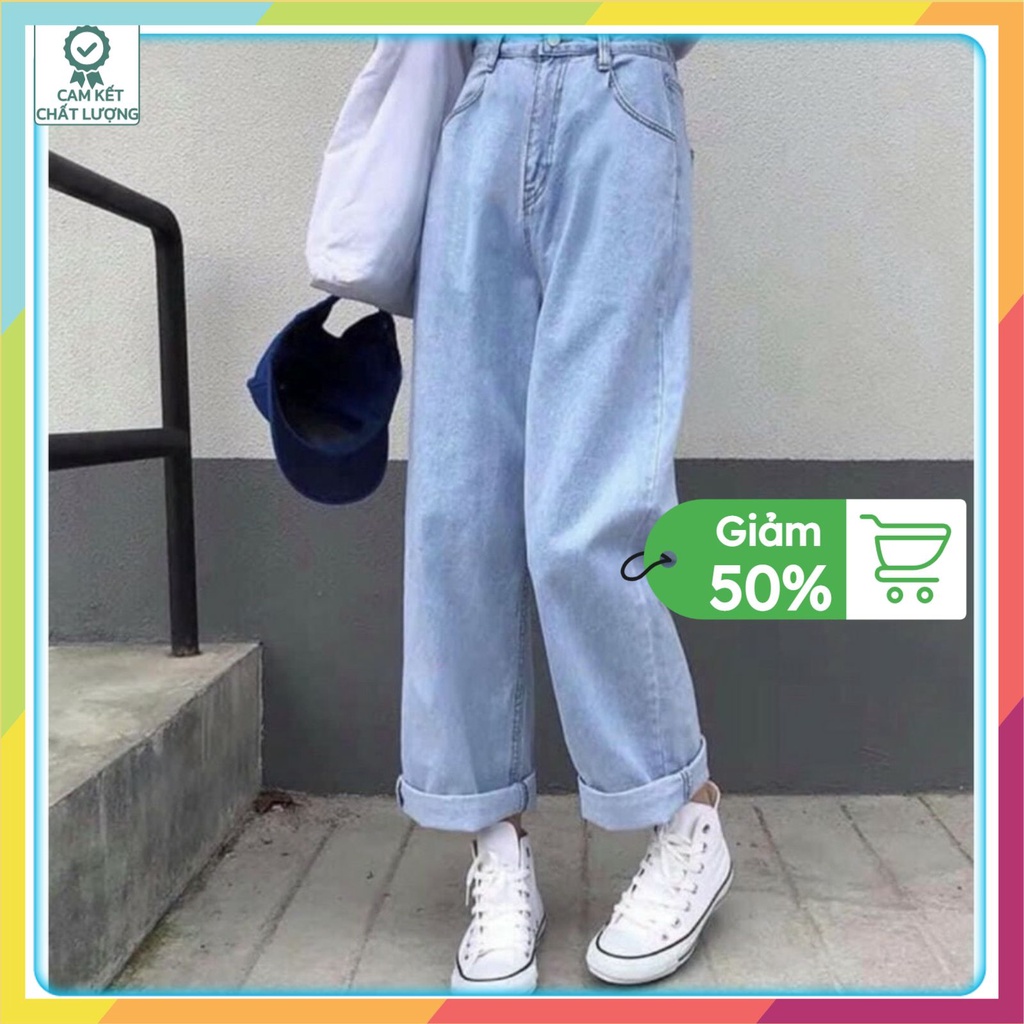 Quần Jean nữ ống rộng lưng cao, quần bò nữ ống rộng dáng xuông chất bò cao cấp