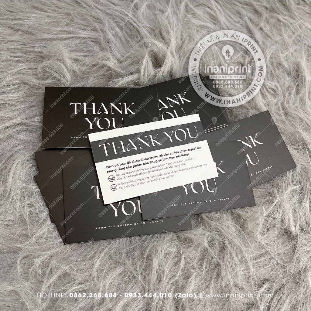 Card Thank You, Giấy Cám Ơn, Thiệp Cảm Ơn Giá Rẻ Đen - Size 9x5.4cm - Màu Đen - MS: 081