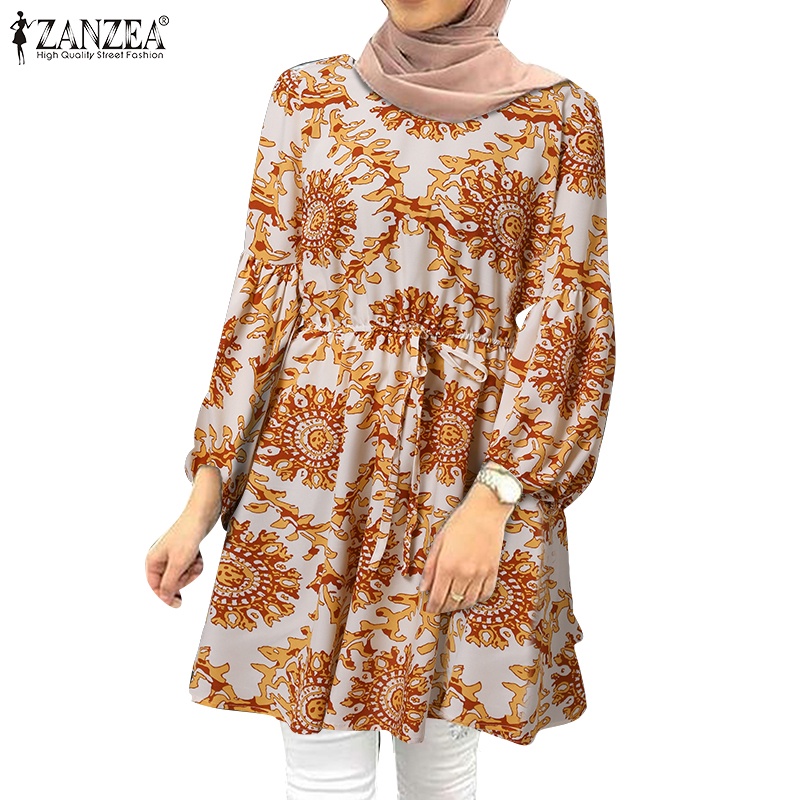 Zanzea Áo Kiểu Tay Dài Phồng Eo Co Giãn In Họa Tiết Đường Phố Thời Trang Cho Nữ