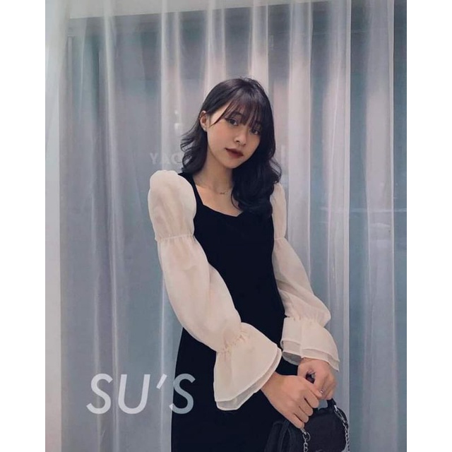 Váy sơ mi phối tay bèo