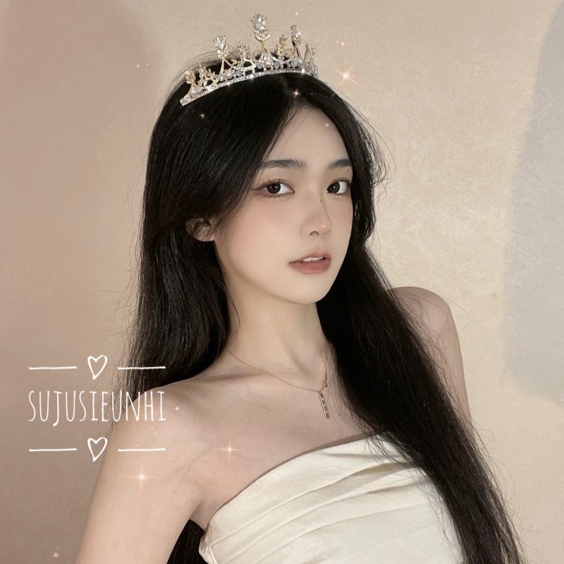 (3 mẫu) vương miện cô dâu họa tiết hình lá, giọt nước đính ngọc và đá nhân tạo/ phụ kiện đội đầu chụp ảnh, sinh nhật