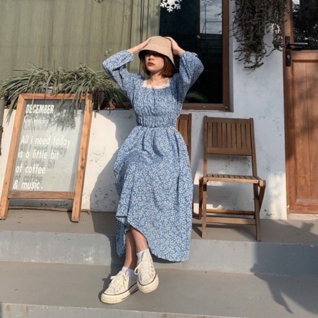 váy hoa nhí cổ vuông viền ren chun ngực eo Ulzzang style 🌸 VKE 9152-2 -3 Hàng Quảng Châu | BigBuy360 - bigbuy360.vn