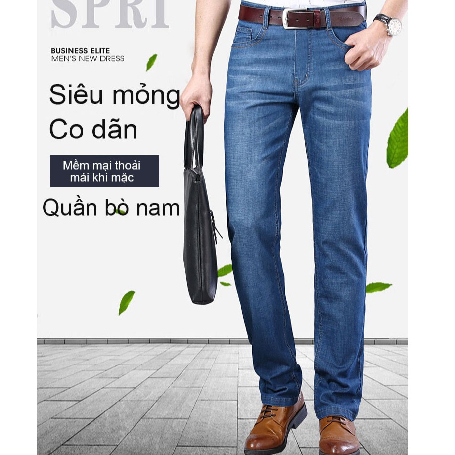Quần Jeans Ống Đứng Lưng Cao Siêu Mỏng Co Giãn Cho Nam