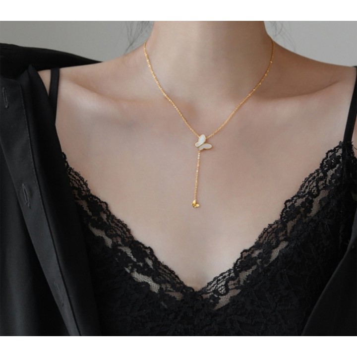 Dây chuyền nữ titan bướm lớn rớt cách điệu bướm nhỏ siêu đẹp, bền màu, chuẩn thời trang