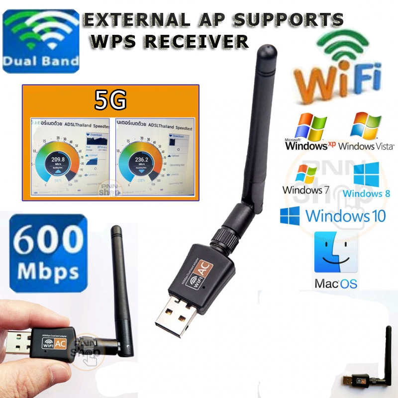 Usb Thu Sóng Wifi 600mbps-2db 150m 2.4g / 5g Tiện Dụng