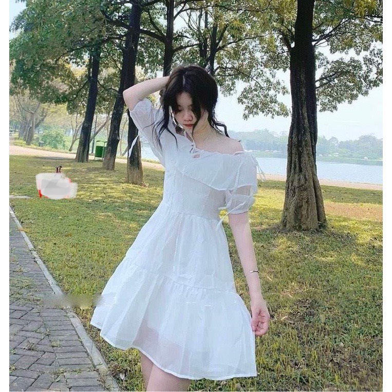 Váy 2 dây buộc nơ vai Vintage Nữ [FREESHIP🌸Đầm dáng ngắn, babydoll bánh bèo tiểu thư Ulzzang sang chảnh Hàn Quốc Maxi