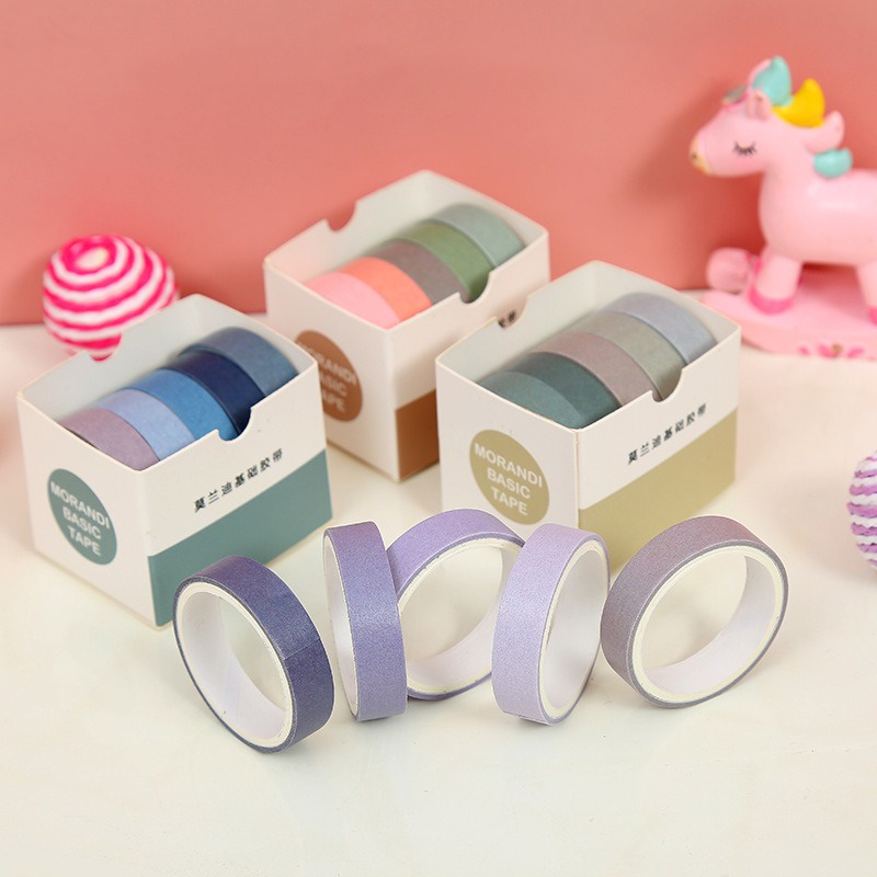 Washi tape cute, băng dính washi tape bộ 5 cuộn trang trí nhiều màu đáng yêu giá rẻ